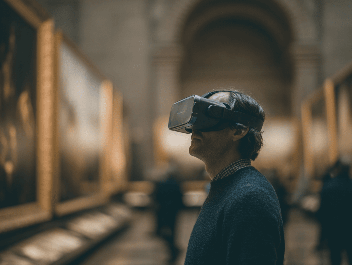 Person using VR headset in a museum